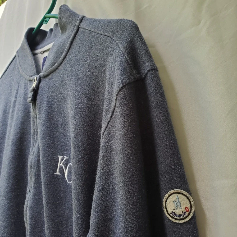 Johnnie-O Mens KC Full Zip Fleece Sweatshirt Blue Large Bomber Jacket Style